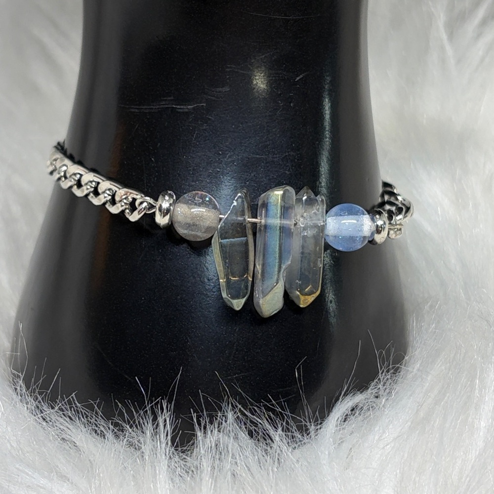 Aura Quartz Crystal Bar Bracelet | Stainless Steel Celestial Minimalist Jewelry